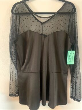 Rock Steady (ModCloth) Retro Vintage Inspired Peplum with Polka Dot Mesh 2x